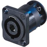 Speakon 4pol Einbaust., schwarzer D-Form Flansch, Durchgangsmontagelöcher, Schraubanschl. Keine luftd. Verb.