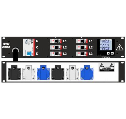Ultralite Stromvert. STVPAM 16A, FI, IN: CEE16 Ka. 2m/vorne OUT: 6 Schuko rücks., 6 LS C16, FI 0.03A