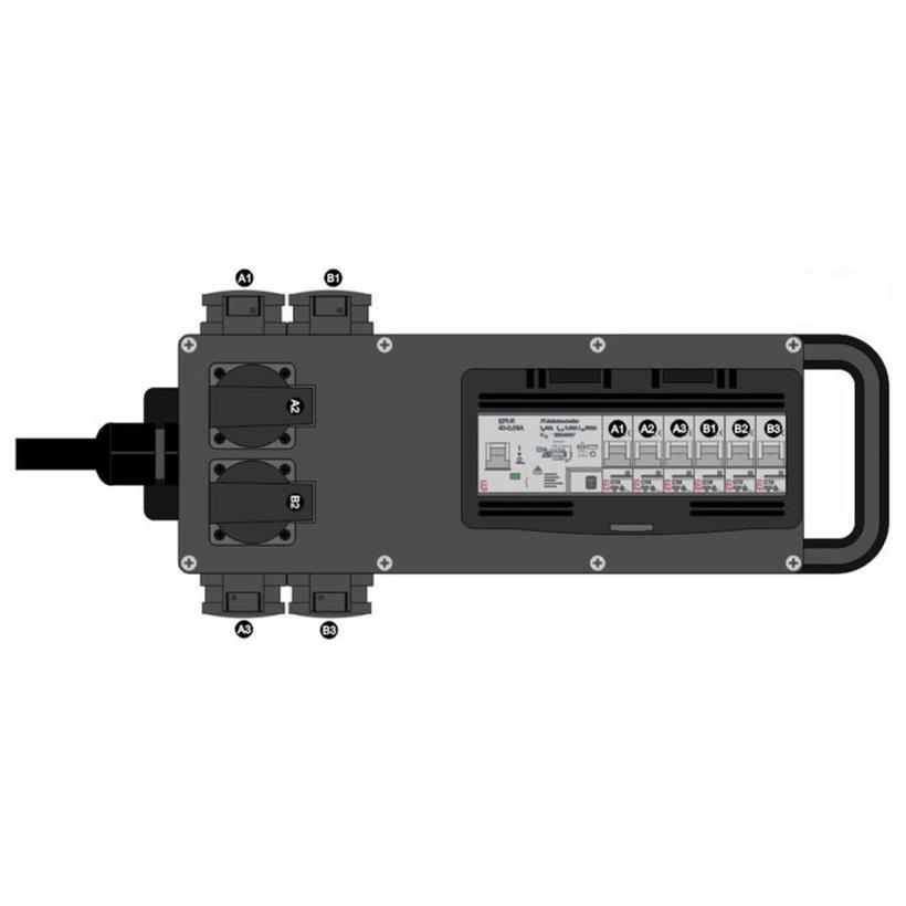 Ultralite Stromverteiler STG 32A, Outdoor, IP44, 6x LS IN: CEE32 Kabel 2m/seitlich, OUT: 6 Schuko,