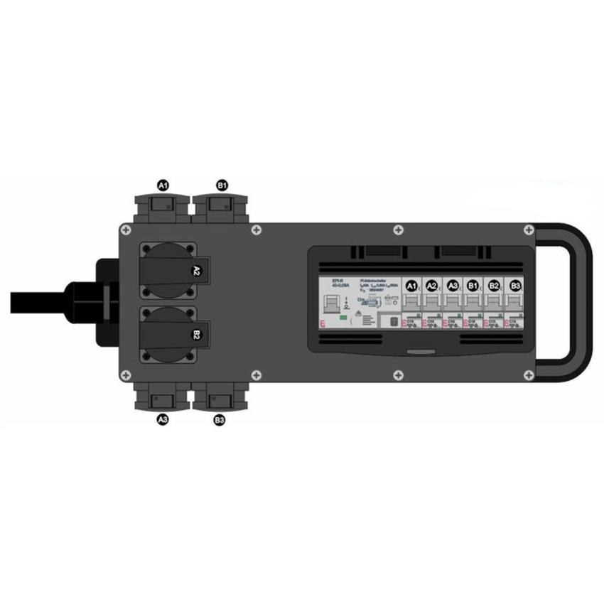 Ultralite Stromverteiler STG 32A, Outdoor, IP44, 6x LS IN: CEE32 Kabel 2m/seitlich, OUT: 6 Schuko,