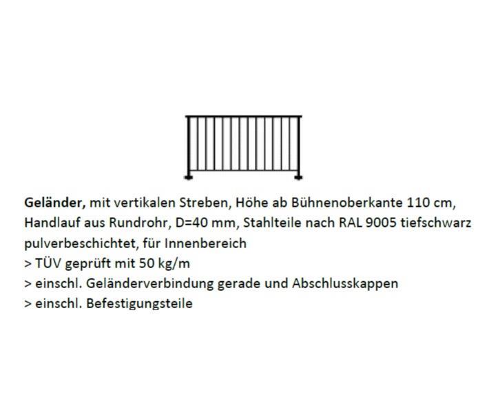 Ultralite Maxi-/Variostage Geländer, Indoor, 200cm Länge Sicherheitsgeländer mit vertikalen Streben, aus Vierkantrohr