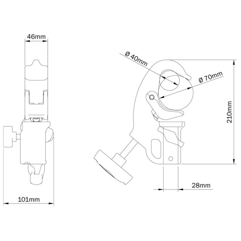 MANFROTTO QUICK ACTION JUNIOR CLAMP 28MM BUSHING Quick Action Klemme mit 28 mm Buchse -->40-70mm Klemmbereich