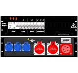Ultralite Stromvert. STV 32A, FI, IN: CEE32 Anbaust./rücks. OUT: 2 CEE16, 3 Schuko rücks., 9 LS C16