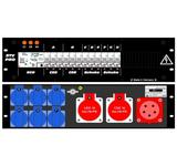 Ultralite Stromvert. STV 32A, FI, IN: CEE32 Anbaust./rücks. OUT: 2 CEE16, 6 Schuko rücks., 12 LS C16