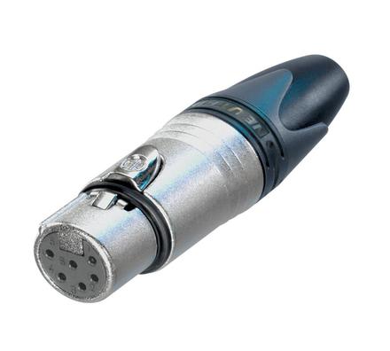 6-polige Kabelbuchse mit vernickeltem Gehäuse und Silber beschichteten Kontakten