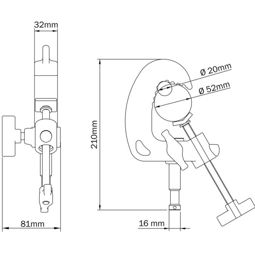 MANFROTTO QUICK ACTION BABY CLAMP 16MM PIN --> Klemmbereich: 20-52mm
