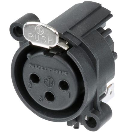 Neutrik 3pol-XLR Chassisbu., Erdung: Separater Massekontakt mit dem Gehäuse des Gegenst. & Front Panel, hor. Leiterpl.m.