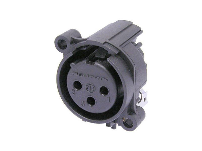 Neutrik 3pol-XLR Chassisbu., Erdung: Sep. Massekont. m. d. Geh. Gegenst. & Front Panel, hor. Leiterpl., Rückhaltefeder