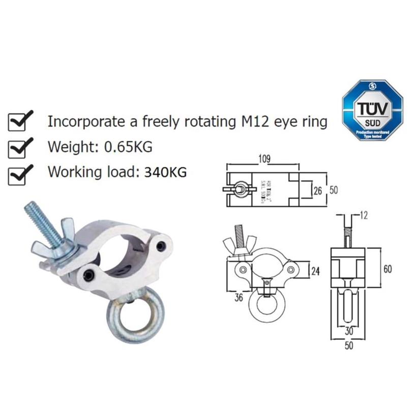 Ultralite Coupler Eye Ring, mit M12 Ringmutter 48-51mm, mit TÜV, belastbar bis 340kg, Code: KCP-833