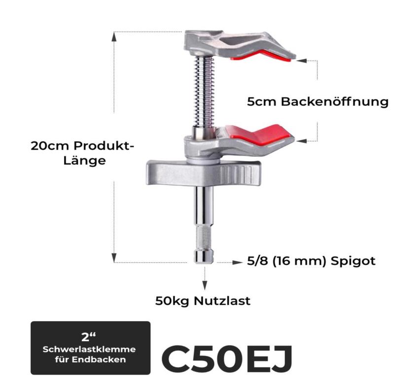 Manfrotto 2" End Jaw Vice Clamp Länge: 20cm, Gewicht: 500g