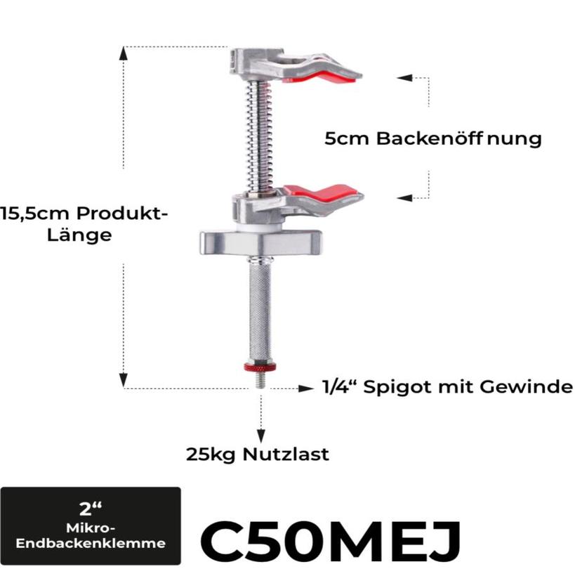 Manfrotto Micro  2" Jaw Vice Clamp Länge: 15.5cm, Gewicht: 330g