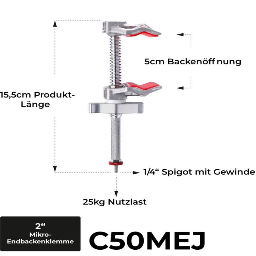 Manfrotto Micro  2" Jaw Vice Clamp Länge: 15.5cm, Gewicht: 330g