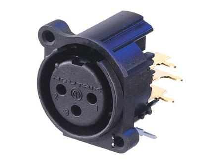 Neutrik 3pol-XLR Chassisbu., Erdung: Sep. Massekont. m. d. Geh. des Gegenst.&FrontPanel, rechtss. Leiterpl. Rückhaltef.