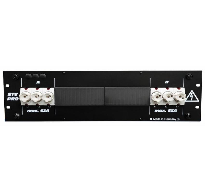 Ultralite Stromvert. STV125A, IN: CEE125 Ka. 1.5m/rücks. OUT: 2 CEE63, 2 3pol. Neozed Schraubs. 63A, ohne FI