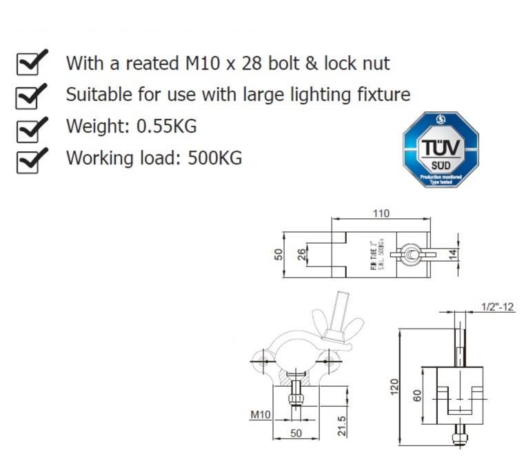 Ultralite Coupler, Half Coupler Montageschelle, M10, schwarz 48-51mm, mit TÜV, belastbar bis 500kg, Code: KCP-831B