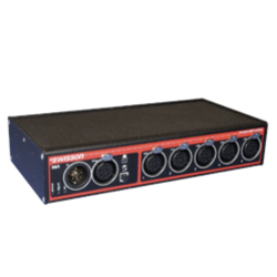 Swisson XSP-5B (Box) , DMX-Splitter *ohne Schuko* kleine Mobil-Version, 1x 5pol IN, 5x 5pol OUT + 1x 5pol thru