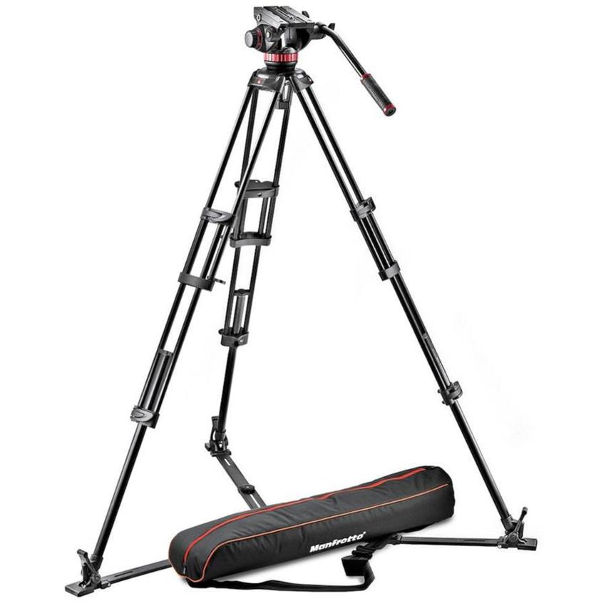 MANFROTTO Doppelrohr Alu Videostativ mit 502 Fluid-Video-Neiger und Tasche