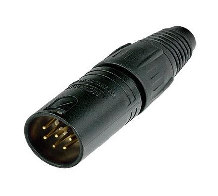 6 poliger XLR Kabelstecker mit schwarz-verchromtem Gehäuse und Gold beschichteten Kontakten