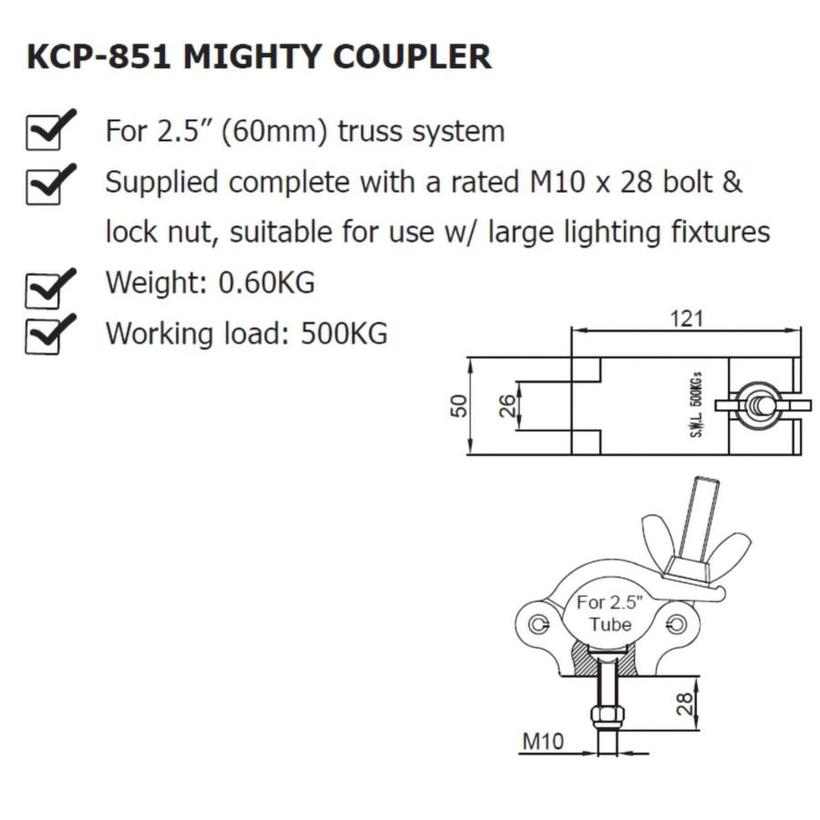 Ultralite Coupler, Half Coupler Montageschelle, M10-Schraube 60mm, schwarz, belastbar bis 280kg, Code: KCP-851B