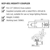 Ultralite Coupler, Half Coupler Montageschelle, M10-Schraube 60mm, schwarz, belastbar bis 280kg, Code: KCP-851B