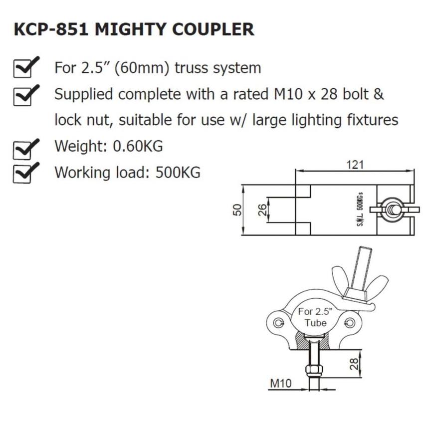 Ultralite Coupler, Half Coupler Montageschelle, M10-Schraube 60mm, schwarz, belastbar bis 280kg, Code: KCP-851B