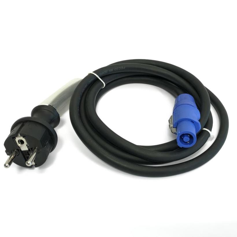 Schuko auf Powercon  3x2.5mm², 1,5m,  konfektioniert, H07RN-F angespr. Kunststoff-Stecker+ Neutrik Blau