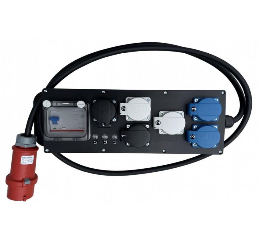 Ultralite Stromverteiler STG 16A, Indoor, IP40, FI, IN: CEE16 Kabel 2m/seitlich, OUT: 6 Schuko, FI 40/0.03