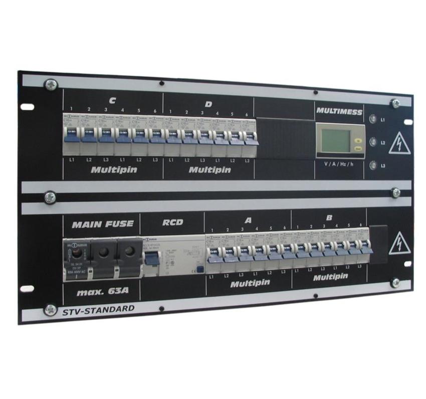 Ultralite Stromverteiler STV63/-4/16p/M, IN:Anbau 63A CEE OUT: 4x Harting HB-16p, 24xLS C16A, Code: STV2041