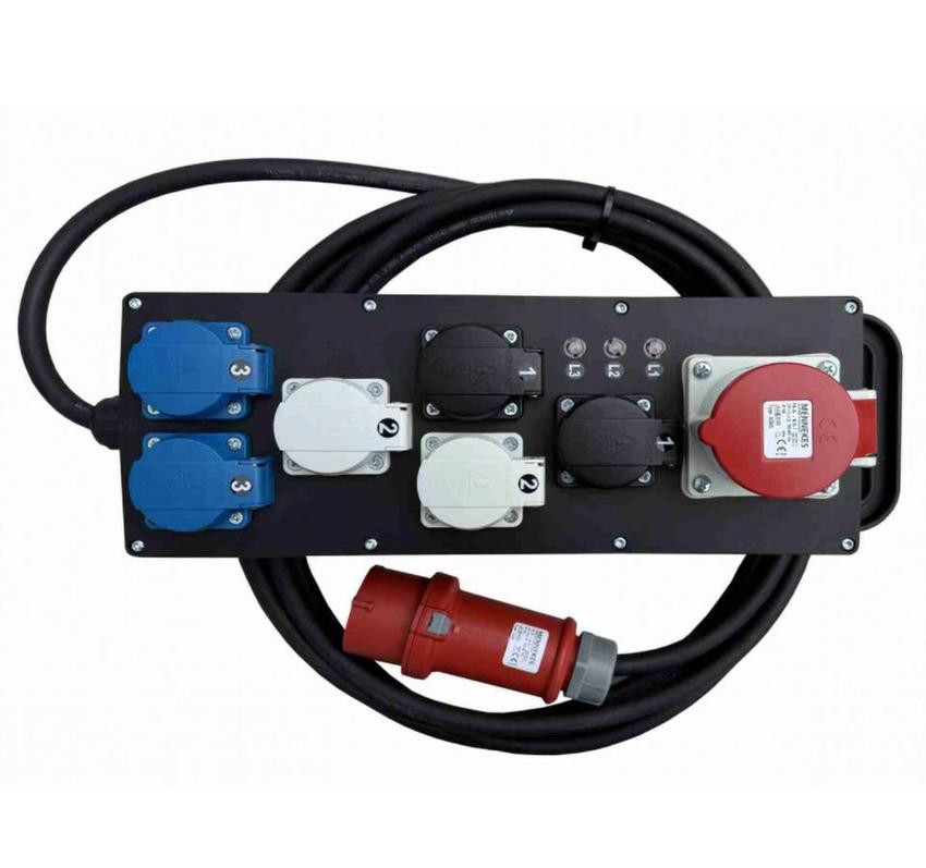 Ultralite Stromverteiler STG 16A, Indoor, IP40, IN: CEE16 Kabel 5m/seitlich, OUT: 1 CEE16, 6 Schuko, 3x Phasenleuchten