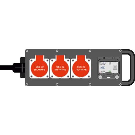 Ultralite Stromverteiler STG 32A, Outdoor, IP44, FI, IN: CEE32 Kabel 2m/seitlich, OUT: 3 CEE32, FI 40/0.03,