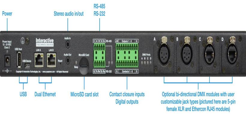 Interactive Technologies CueServer2 Pro Euro, inkl. 2 Univ. 19" Montagebügel, ACHTUNG: Zubehör Rear Port Module nötig!!