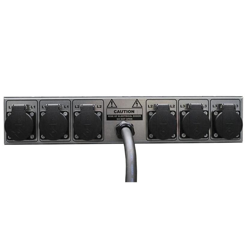 Ultralite Stromvert. STVPA 16A, IN: CEE16 Kabel 2m/rücks. OUT: 1 CEE16, 6 Schuko rücks., 3 Schuko vorne, 3 LS C16