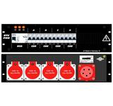 Ultralite Stromvert. 19" Gehäuse, 3HE, schwarz IN: 32A CEE (back), OUT: 4x CEE16, 12x LS C16, FI