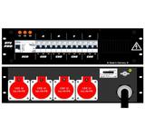 Ultralite Stromvert. STV 63A, FI, IN: CEE63 Kab. 1.5m/rücks. OUT: 4 CEE32 rücks., 12 LS C32