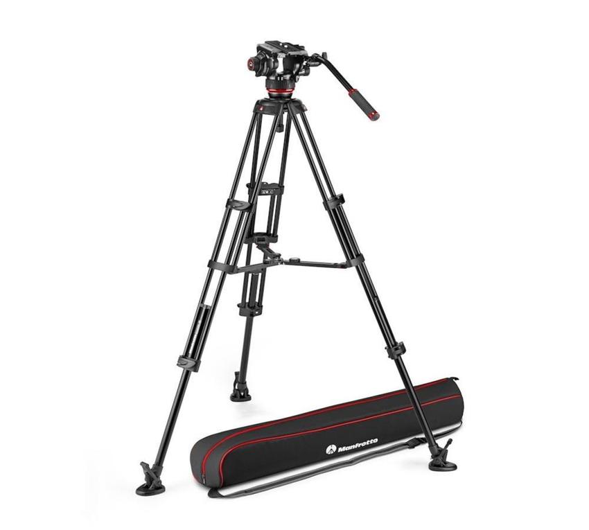 MANFROTTO Fluid-Videokopf 504X mit Alu-Doppelrohrstativ, Mittelspinne und Tasche