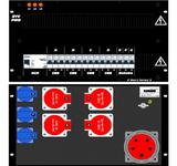 Ultralite Stromvert. STV 63A, FI, IN: CEE63 Anbaust./rücks. OUT: 4 CEE32, 3 Schuko rücks., 12 LS C32, 3 LS C16