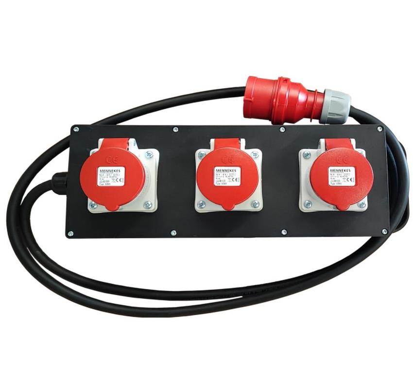 Ultralite Stromverteiler STG 16A, Outdoor, IP44, IN: CEE16 Kabel 2m/seitlich, OUT: 3 CEE16, o. Absicherung