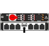Ultralite Stromvert. STVPAC 16A, IN: CEE16 Kabel 2m/rücks. OUT: 1 CEE16, 1 Schuko vorne, 6 Schuko rücks., 6 LS C16