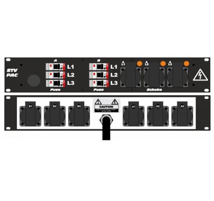 Ultralite Stromvert. STVPAC 32A, IN: CEE32 Kabel 2m/rücks. OUT: 6 Schuko rücks., 3 Schuko vorne, 6 LS C16