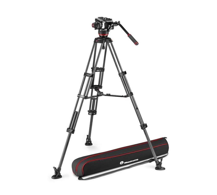 MANFROTTO Fluid-Videokopf 504X mit Carbonfaser- -Doppelrohrstativ, Mittelspinne und Tasche