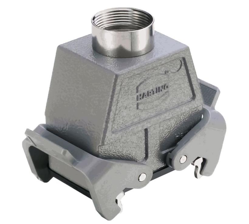 Harting HB-10 Tbf Pg16, Kupplungsgehäuse Niedrige Bauform, 2 seitliche Bügel und Gummilippe