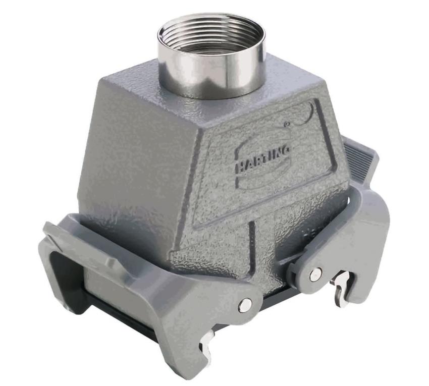 Harting HB-10 Tbf Pg16, Kupplungsgehäuse Niedrige Bauform, 2 seitliche Bügel und Gummilippe