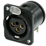 Neutrik 3pol-XLR Chassisbu., vertikale Leiterplattenmontage, schwarze Gehäuse, Gold beschichtete Kont., M3 Gewinde