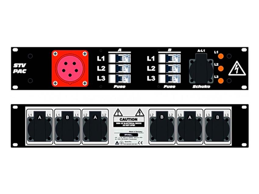 Ultralite Stromvert. STVPAC 16A, IN: CEE16 Anbaust./vorne OUT: 6 Schuko rücks., 1 Schuko vorne, 6 LS C16