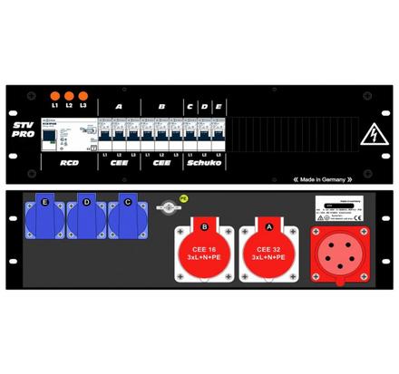 Ultralite Stromvert. STV 32A, FI, 19" Gehäuse 3HE, schwarz IN: CEE32 Anbaust./rücks.