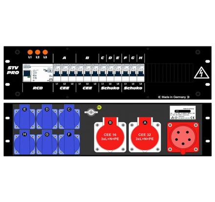 Ultralite Stromvert. STV 32A, FI, 19" Gehäuse 3HE, schwarz IN: CEE32 Anbaust./rücks.