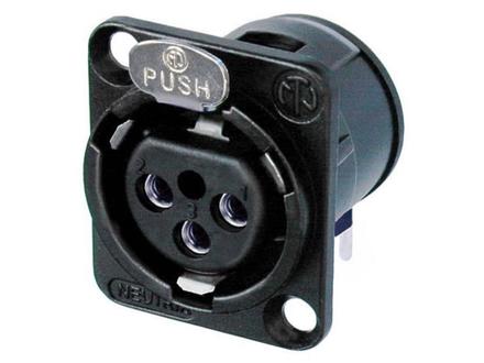 Neutrik 3pol-XLR Chassisbu., horizontale Leiterplattenm. schwarz-verchromtes Gehäuse, Silber beschichtete Kontakte