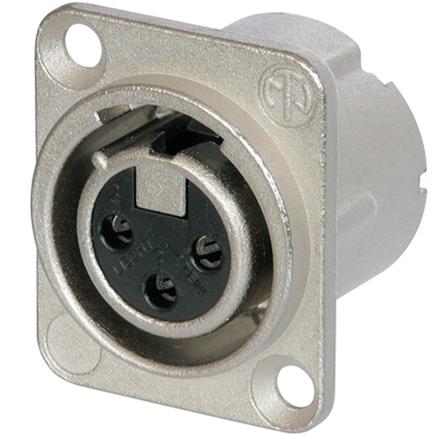 Neutrik 3pol-XLR Chassisbu., Lötanschlüsse, Rückhaltefeder vernickeltes Gehäuse, Silber beschichtete Kontakte