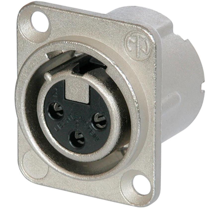 Neutrik 3pol-XLR Chassisbu., Lötanschlüsse, Rückhaltefeder vernickeltes Gehäuse, Silber beschichtete Kontakte