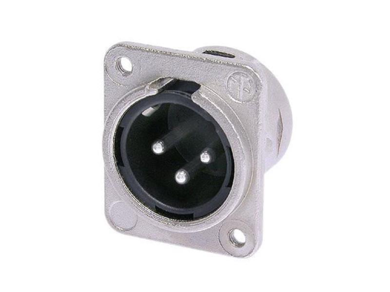 Neutrik 3pol-XLR Chassisst., Lötanschlüsse, vernickelt. Gehäuse, Silber beschichtete Kontakte, M3Gewinde